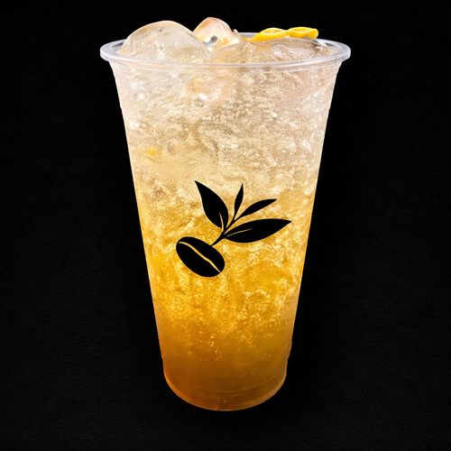 Aurora Citrus sparkling soda in a Charming Cafe cup