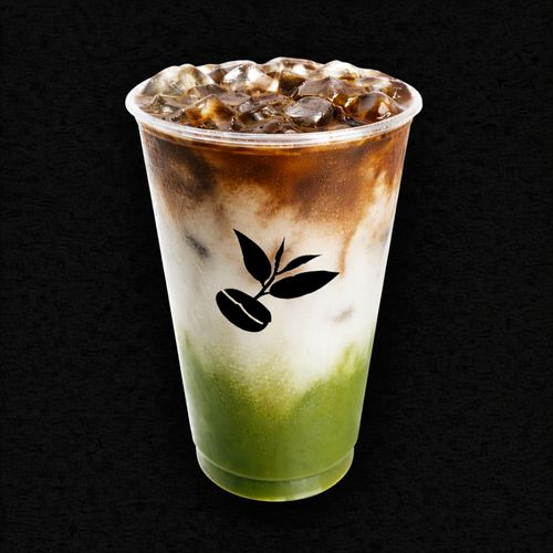 Iced Dirty Matcha Latte — Arabica espresso poured through matcha and milk