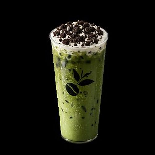 Oreo Matcha Latte — Oreo crumbs with oat milk and Uji matcha