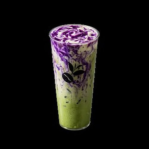 Ube Matcha Latte — purple yam, oat milk and matcha in three layers